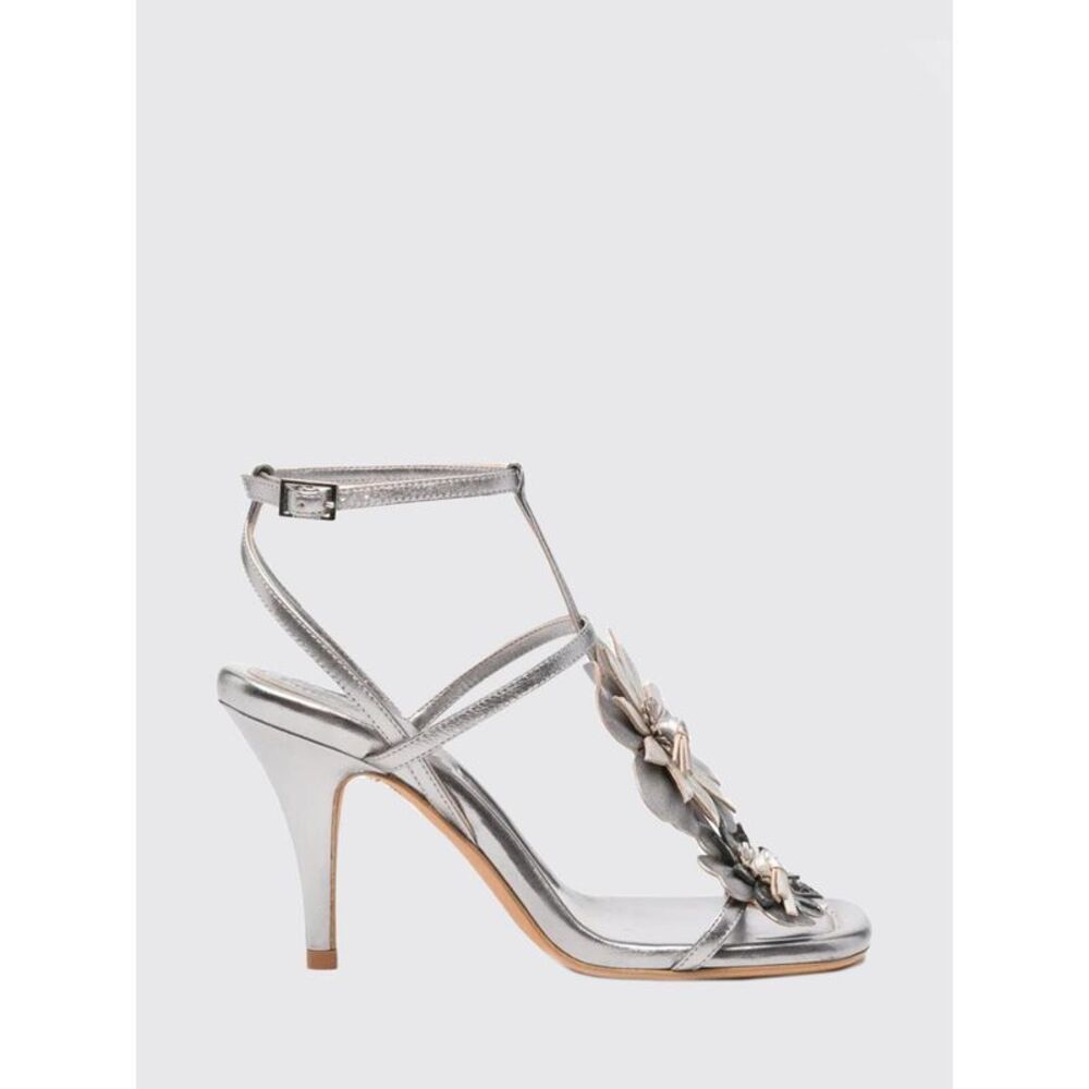 Zimmermann Women Belara Laminated Leather Sandal With Applied Flowers Zimmermann